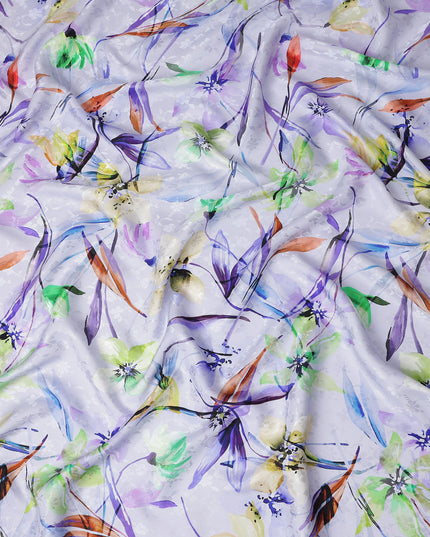 Lilac Purple Floral Silk Crepe Jacquard Fabric 110cm