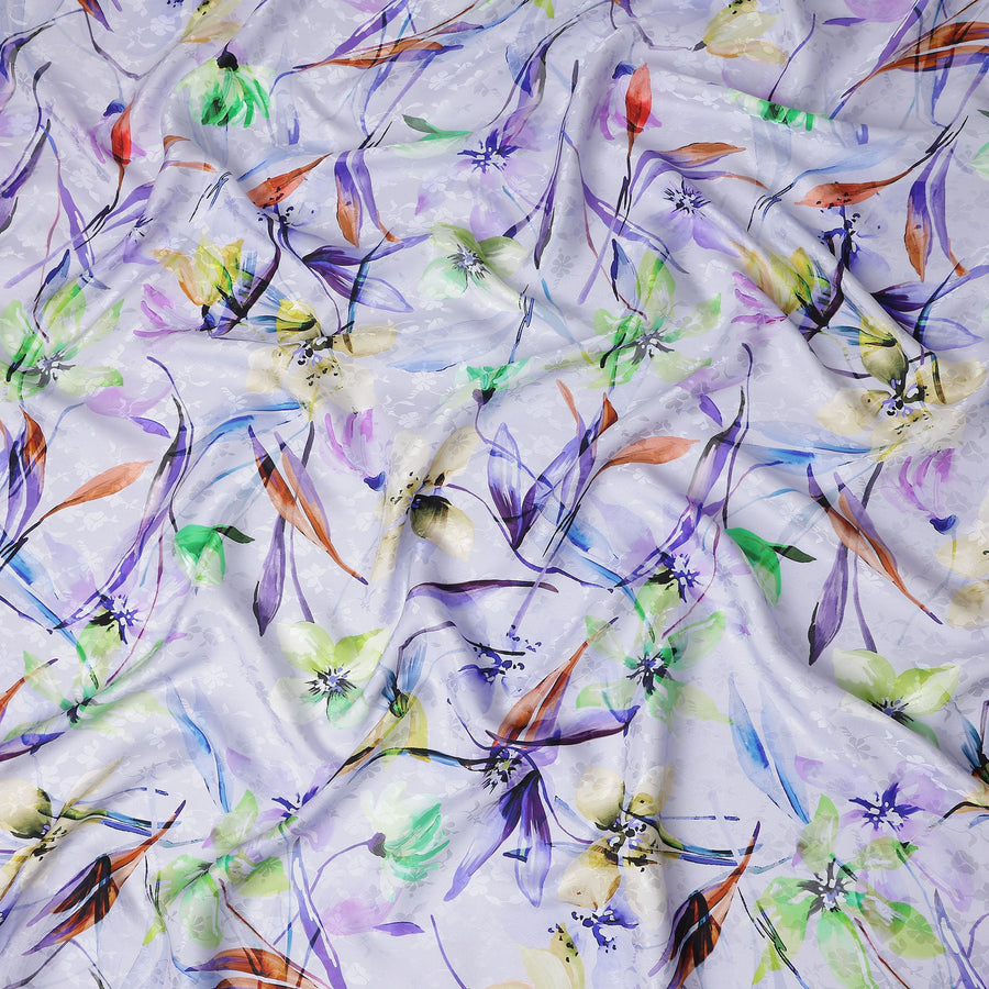 Lilac Purple Floral Silk Crepe Jacquard Fabric 110cm