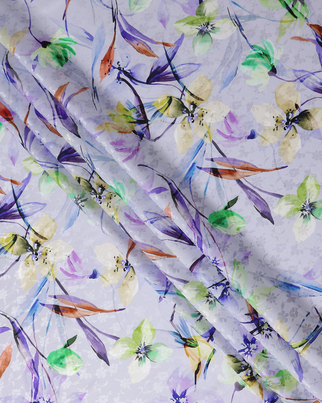 Lilac Purple Floral Silk Crepe Jacquard Fabric 110cm