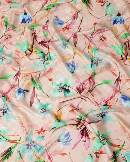 Peach Pink Floral Silk Crepe Jacquard Fabric 110cm