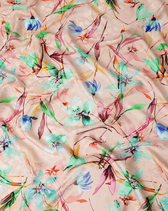 Peach Pink Floral Silk Crepe Jacquard Fabric 110cm