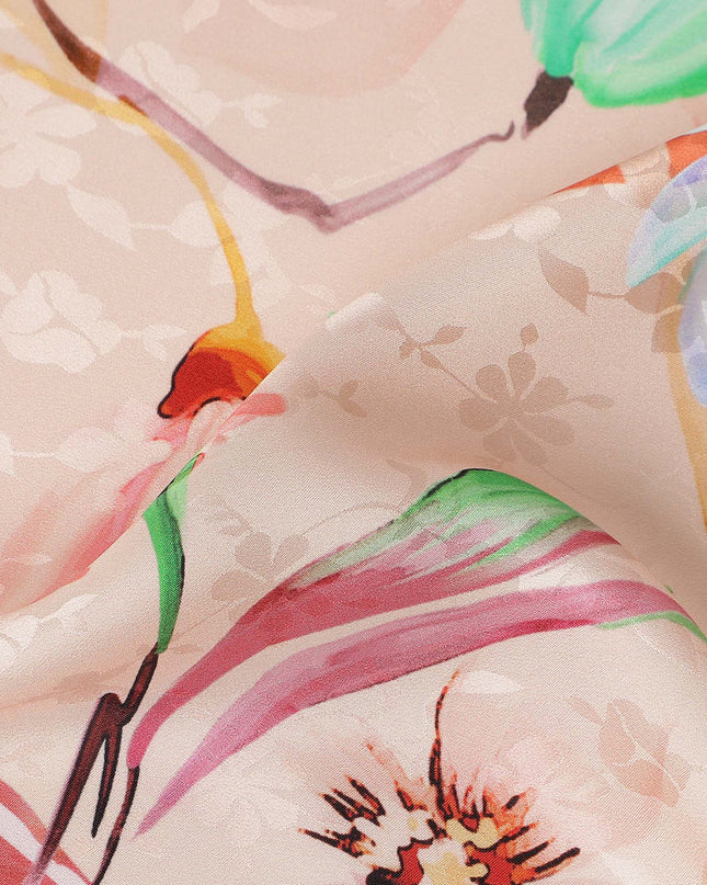 Peach Pink Floral Silk Crepe Jacquard Fabric 110cm