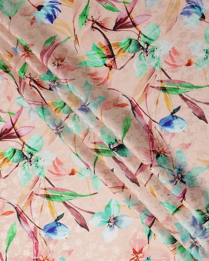 Peach Pink Floral Silk Crepe Jacquard Fabric 110cm