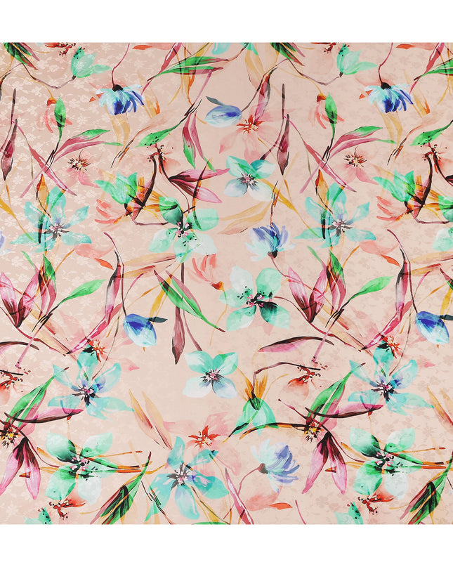 Peach Pink Floral Silk Crepe Jacquard Fabric 110cm