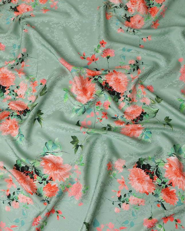 Sage Green Floral Silk Crepe Jacquard Fabric 110cm