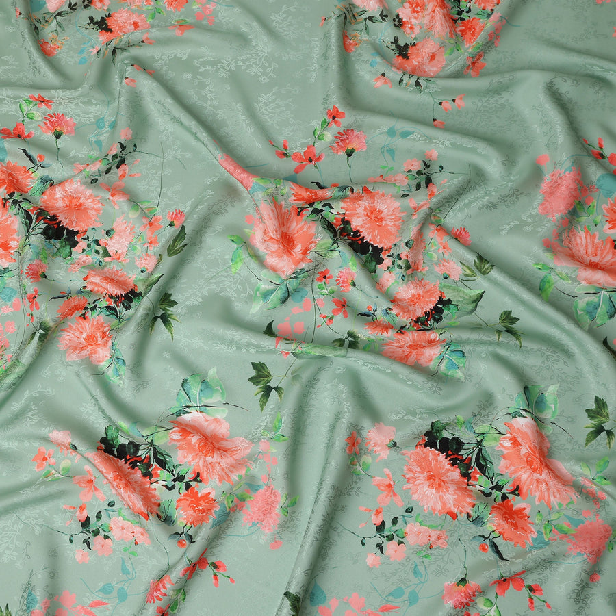 Sage Green Floral Silk Crepe Jacquard Fabric 110cm
