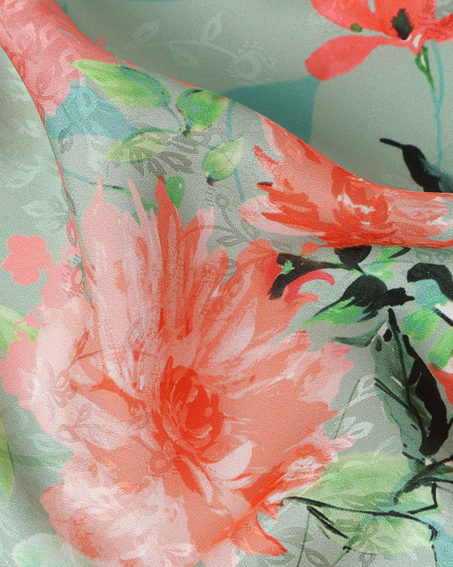 Sage Green Floral Silk Crepe Jacquard Fabric 110cm