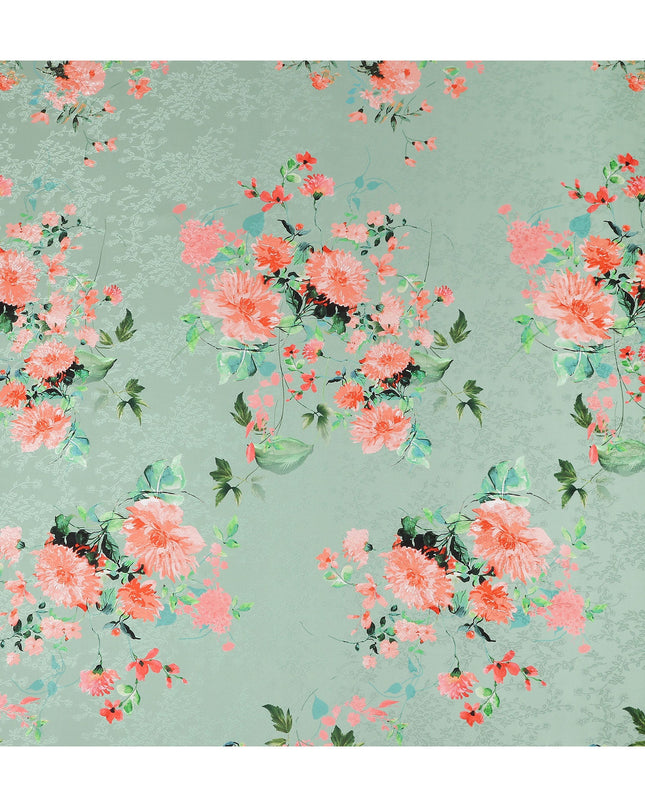 Sage Green Floral Silk Crepe Jacquard Fabric 110cm