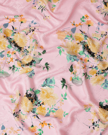 Baby Pink Floral Silk Crepe Jacquard Fabric 110cm