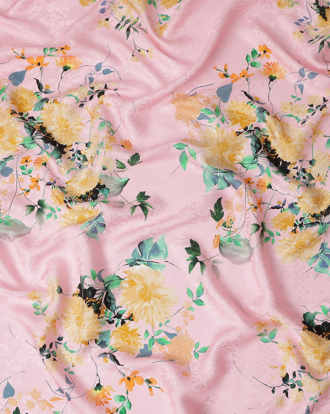 Baby Pink Floral Silk Crepe Jacquard Fabric 110cm