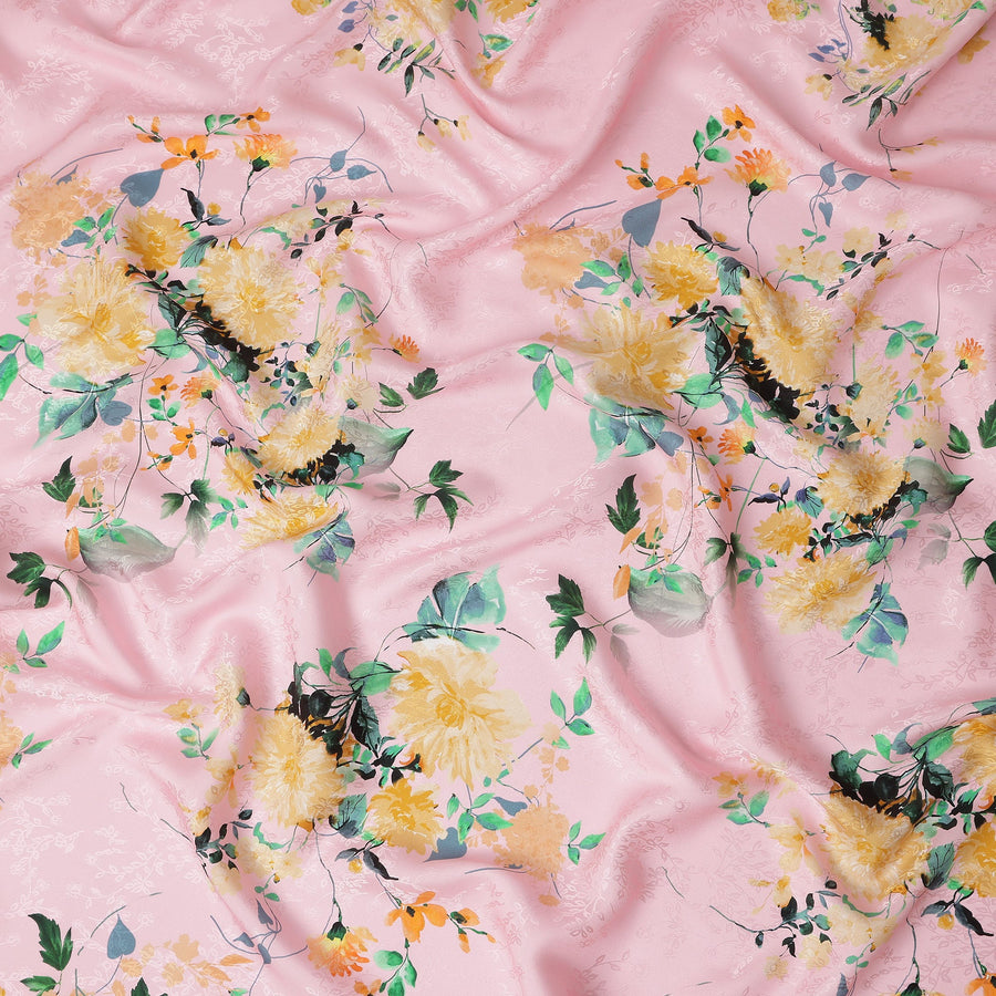 Baby Pink Floral Silk Crepe Jacquard Fabric 110cm