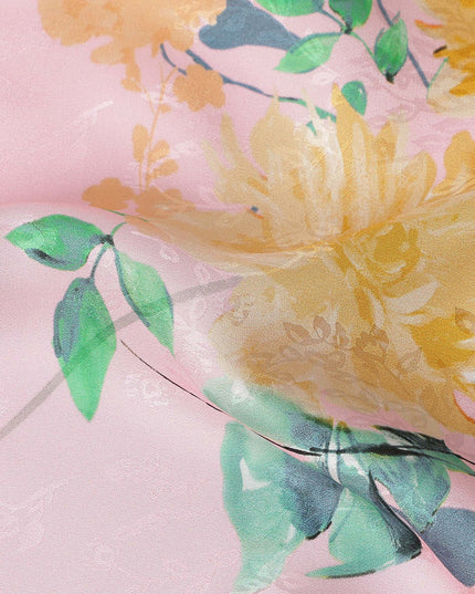 Baby Pink Floral Silk Crepe Jacquard Fabric 110cm