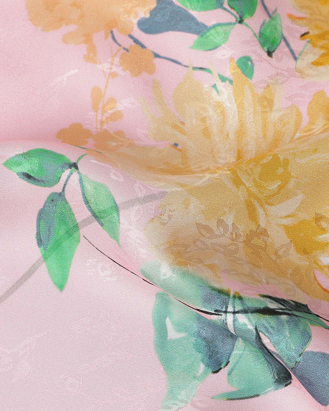 Baby Pink Floral Silk Crepe Jacquard Fabric 110cm