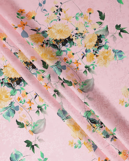 Baby Pink Floral Silk Crepe Jacquard Fabric 110cm