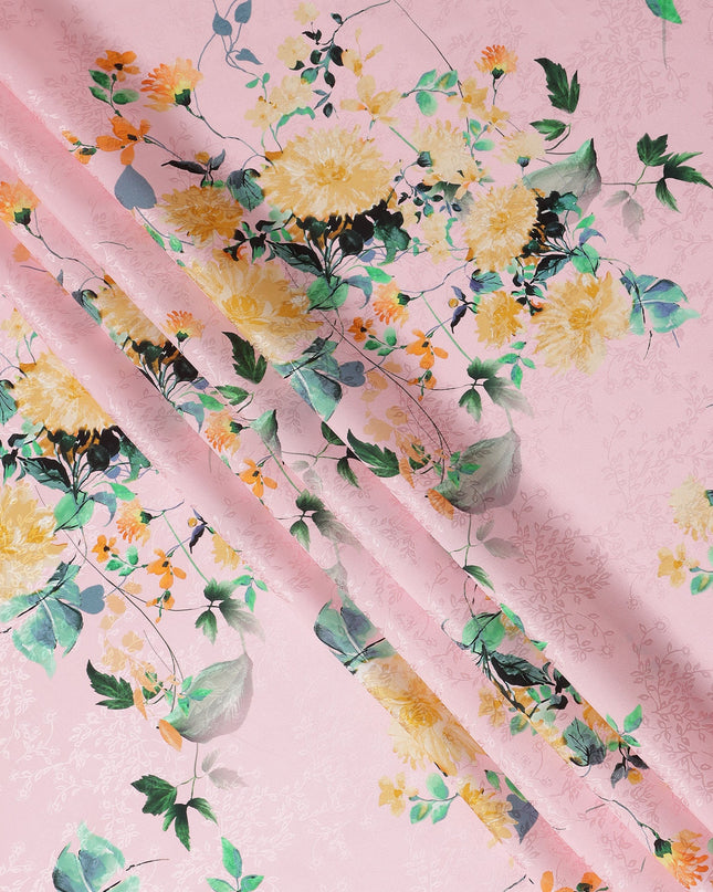Baby Pink Floral Silk Crepe Jacquard Fabric 110cm