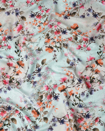 Pastel Mint Floral Silk Crepe Jacquard Fabric 110cm