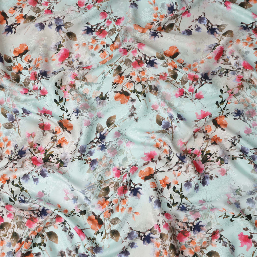 Pastel Mint Floral Silk Crepe Jacquard Fabric 110cm