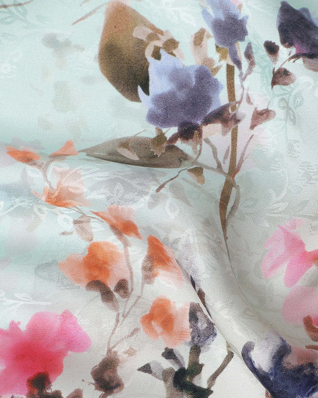 Pastel Mint Floral Silk Crepe Jacquard Fabric 110cm