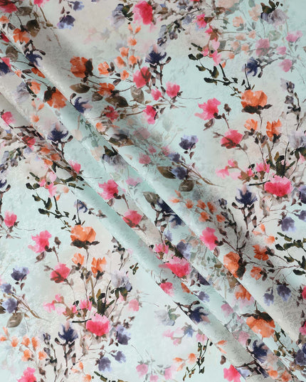 Pastel Mint Floral Silk Crepe Jacquard Fabric 110cm