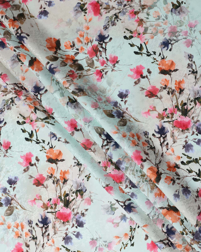 Pastel Mint Floral Silk Crepe Jacquard Fabric 110cm