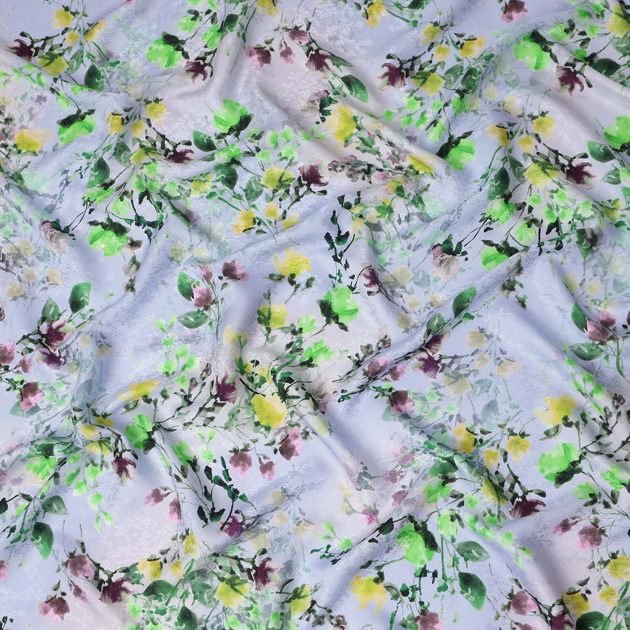 Lavender Purple Floral Silk Crepe Jacquard Fabric 110cm