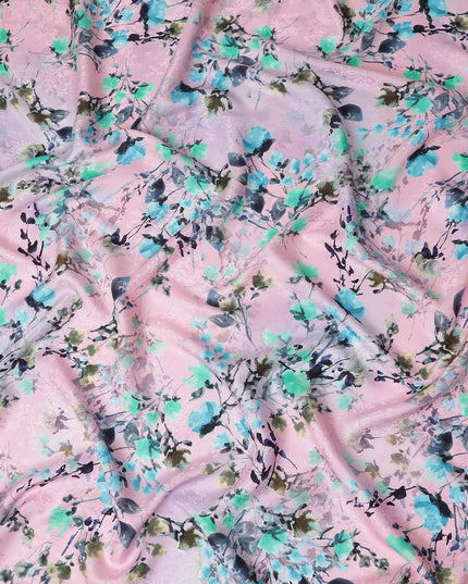 Blush Pink Floral Silk Crepe Jacquard Fabric 110cm