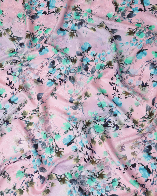 Blush Pink Floral Silk Crepe Jacquard Fabric 110cm