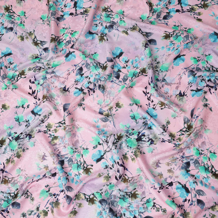 Blush Pink Floral Silk Crepe Jacquard Fabric 110cm
