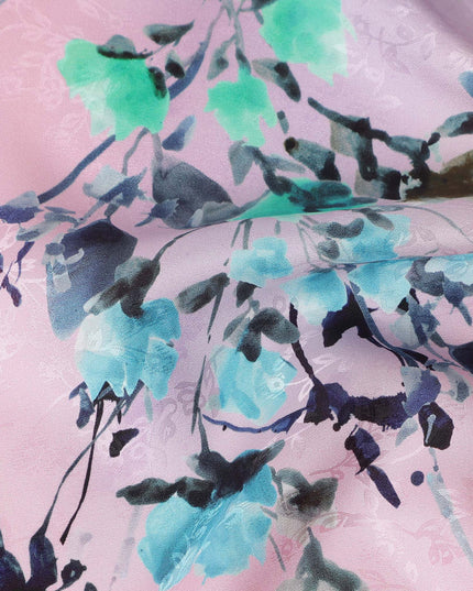 Blush Pink Floral Silk Crepe Jacquard Fabric 110cm