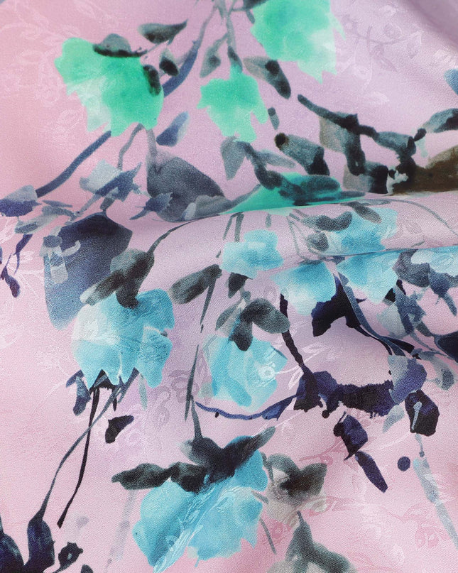 Blush Pink Floral Silk Crepe Jacquard Fabric 110cm