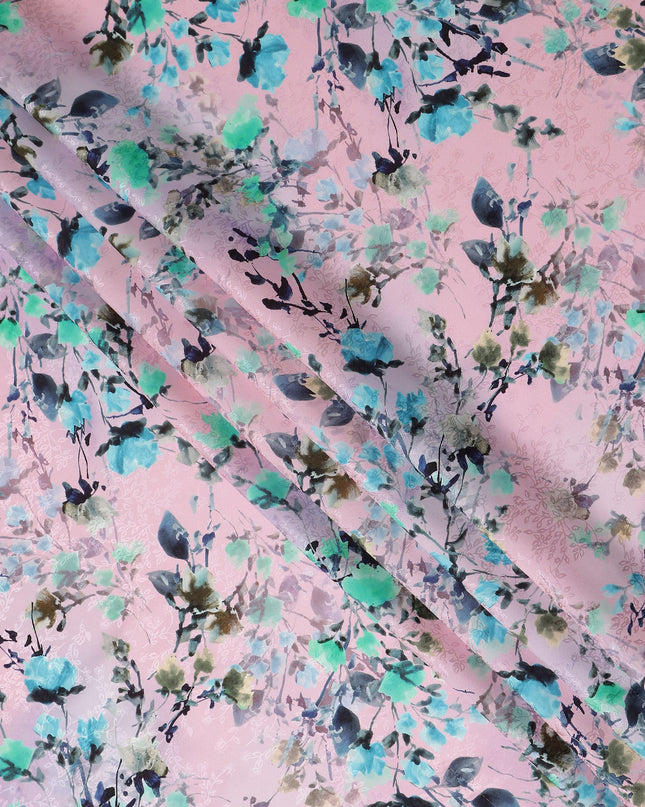 Blush Pink Floral Silk Crepe Jacquard Fabric 110cm