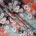 Coral Teal Floral Silk Crepe Jacquard Fabric 140cm