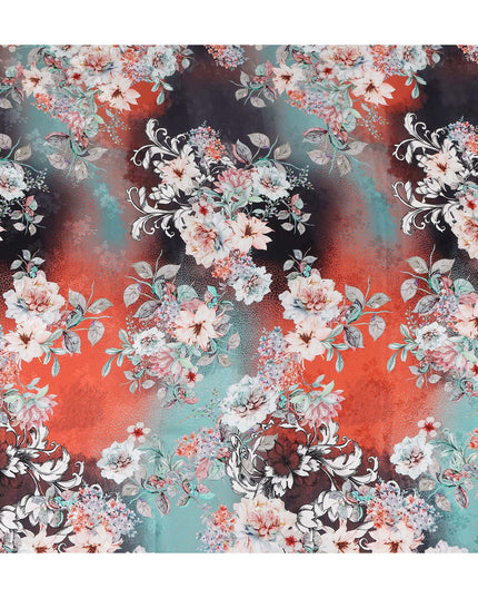 Coral Teal Floral Silk Crepe Jacquard Fabric 140cm