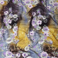 Mustard Grey Floral Silk Crepe Jacquard Fabric 140cm
