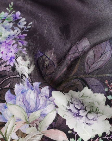 Mustard Grey Floral Silk Crepe Jacquard Fabric 140cm