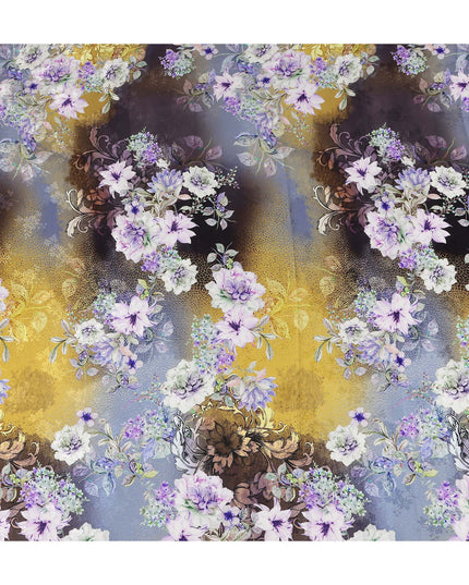 Mustard Grey Floral Silk Crepe Jacquard Fabric 140cm