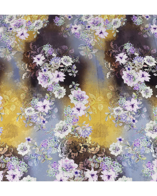 Mustard Grey Floral Silk Crepe Jacquard Fabric 140cm