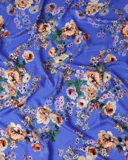 Royal Blue Floral Silk Crepe Jacquard Fabric 140cm