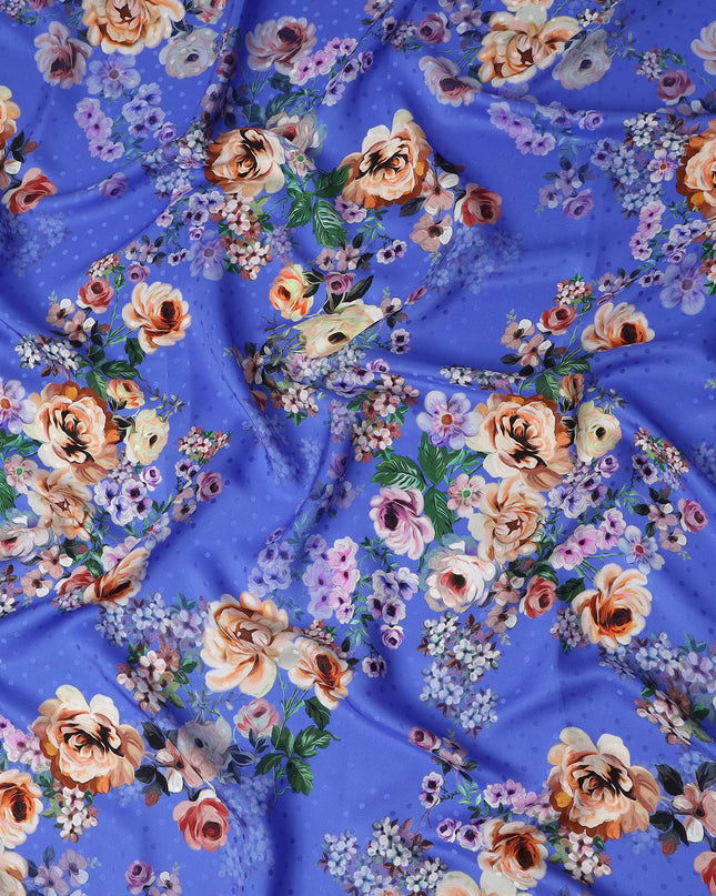 Royal Blue Floral Silk Crepe Jacquard Fabric 140cm