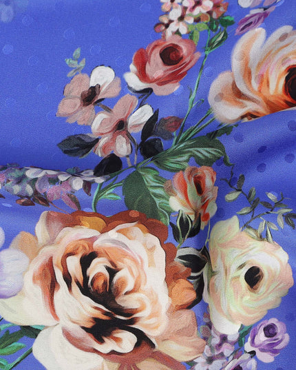Royal Blue Floral Silk Crepe Jacquard Fabric 140cm