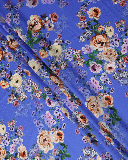 Royal Blue Floral Silk Crepe Jacquard Fabric 140cm