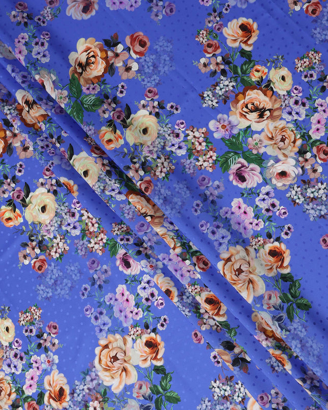 Royal Blue Floral Silk Crepe Jacquard Fabric 140cm