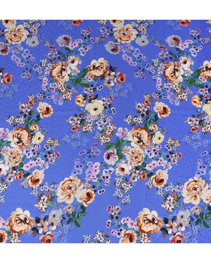 Royal Blue Floral Silk Crepe Jacquard Fabric 140cm