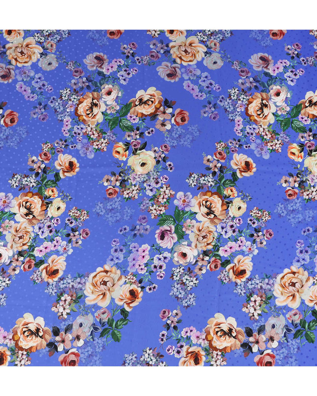 Royal Blue Floral Silk Crepe Jacquard Fabric 140cm