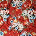Brick Red Floral Silk Crepe Jacquard Fabric 140cm