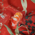 Brick Red Floral Silk Crepe Jacquard Fabric 140cm