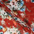 Brick Red Floral Silk Crepe Jacquard Fabric 140cm