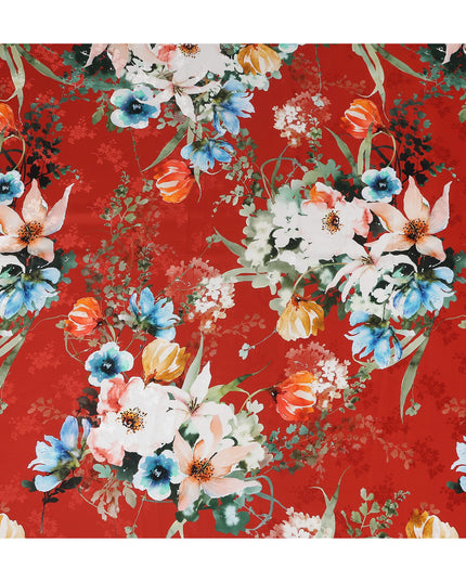 Brick Red Floral Silk Crepe Jacquard Fabric 140cm