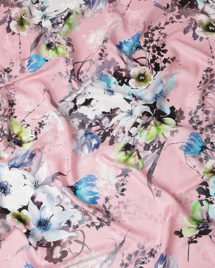 Rose Pink Floral Silk Crepe Jacquard Fabric 140cm