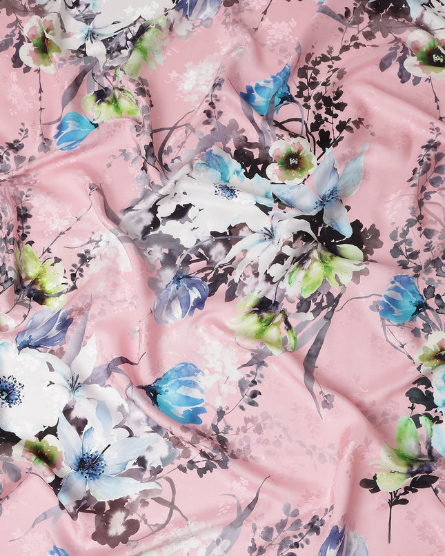 Rose Pink Floral Silk Crepe Jacquard Fabric 140cm